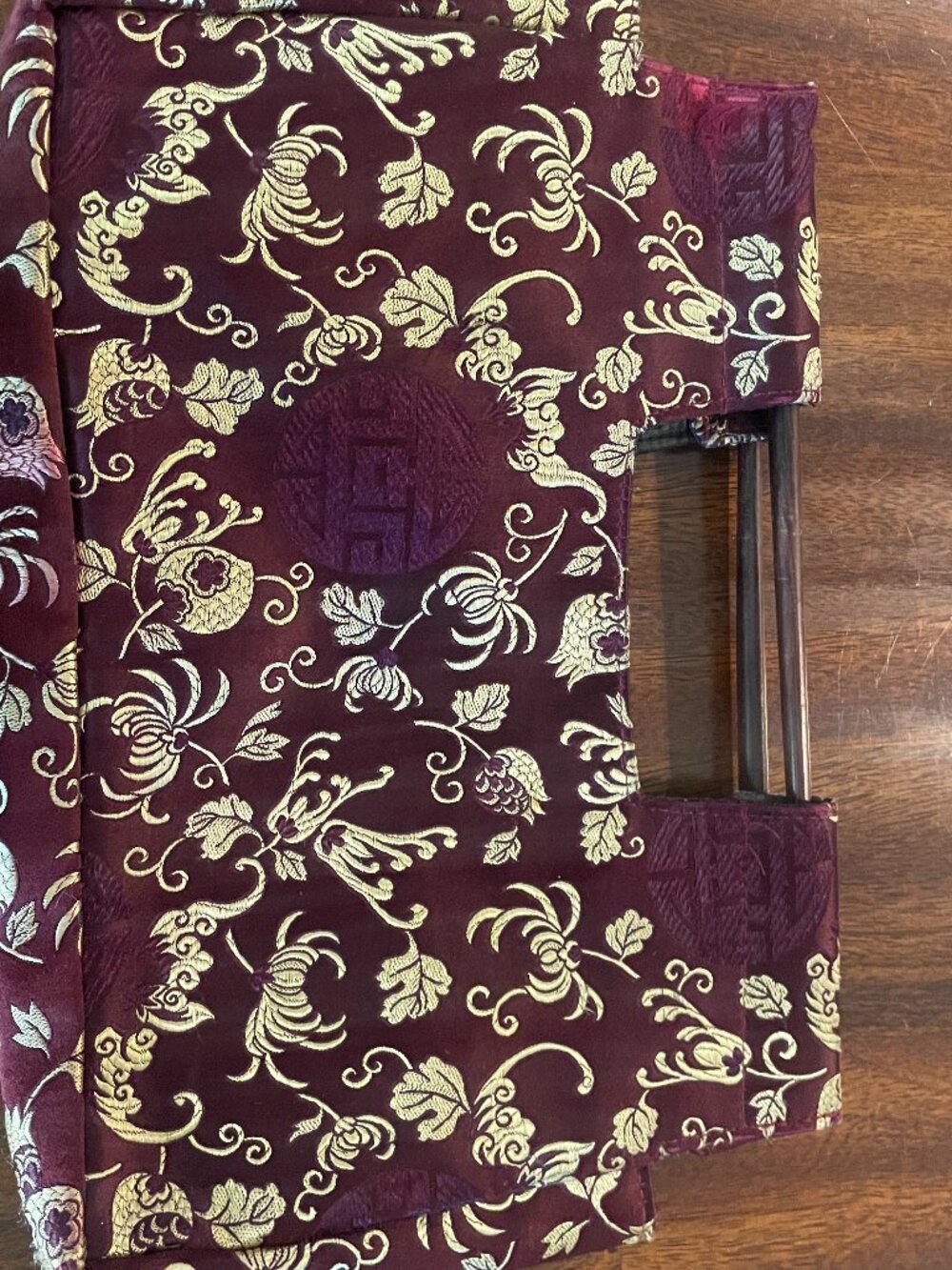 Vintage Silk Blend Purple Gold Asian Floral Print Hand Clutch Bag 10" x 7"
